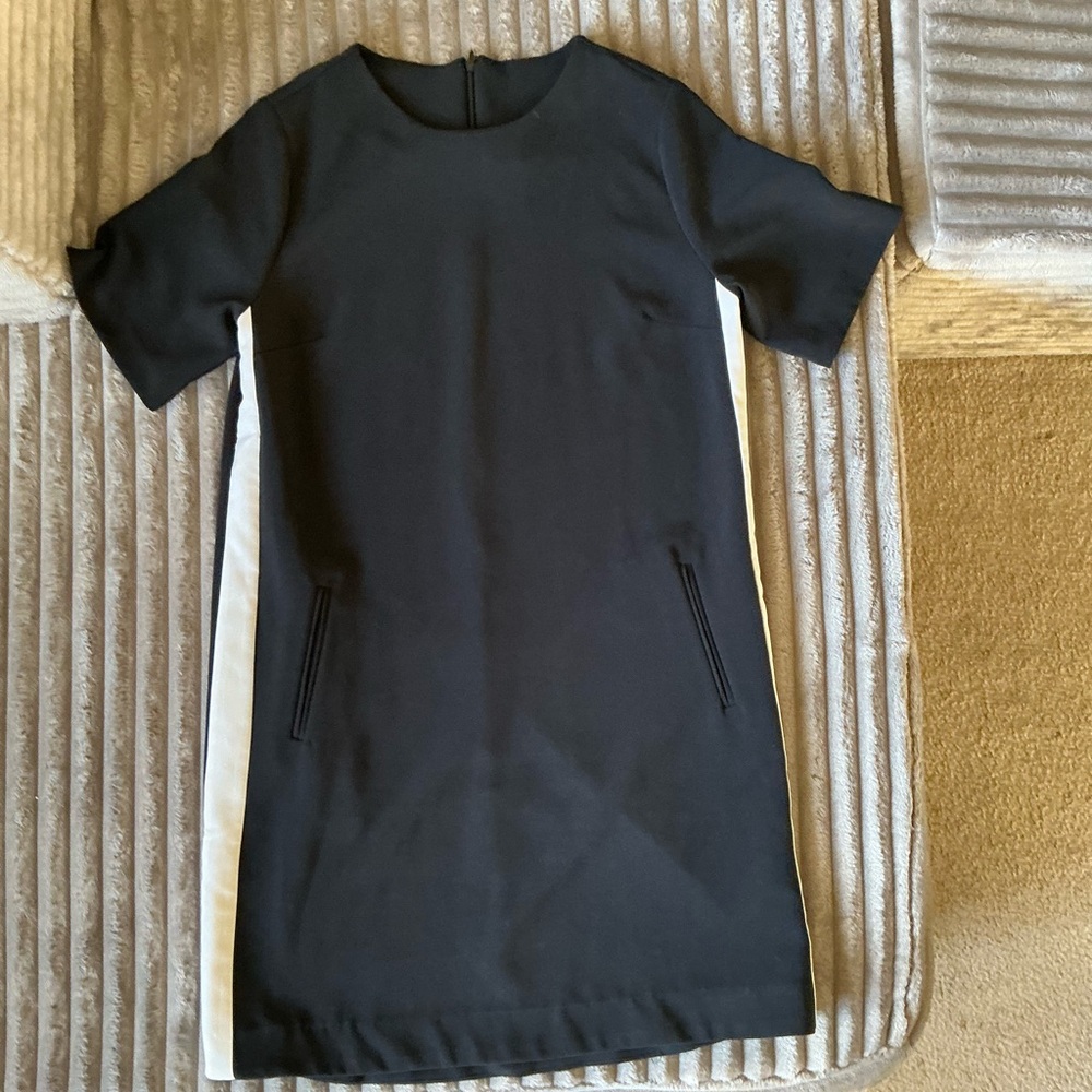 Navy Blue and White Short Sleeve Dress